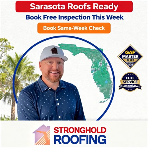 🏠 𝗦𝗮𝗿𝗮𝘀𝗼𝘁𝗮 𝗵𝗼𝗺𝗲𝗼𝘄𝗻𝗲𝗿𝘀: make sure your roof is truly holiday‑ready (before the next big rain) ☔ This dry week is the perfect time to spot small roof issues before they turn into leaks, stains, or last‑minute emergency calls when family is in town. Stronghold Roofing is offering 𝗳𝗿𝗲𝗲 𝘀𝗮𝗺𝗲‑𝘄𝗲𝗲𝗸 𝗿𝗼𝗼𝗳 𝗶𝗻𝘀𝗽𝗲𝗰𝘁𝗶𝗼𝗻𝘀 across Sarasota — a quick 15–30 minute check by a licensed, insured local pro. No pressure. Just honest answers and a clear photo report of your