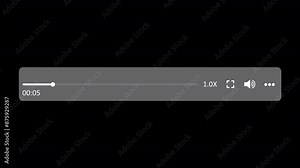 media player template animation on black background, music player progress bar animation, multimedia template animation media player audio music player timeline bar on black screen.