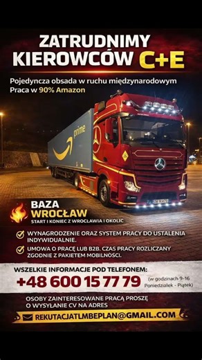 🚛 Praca dla kierowcy C+E | Amazon | Baza Wrocław