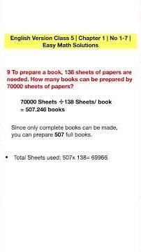 English Version | Mathematics | Class 5 | Chapter 1 | No 9 | Easy Math Solutions | Reels #shorts