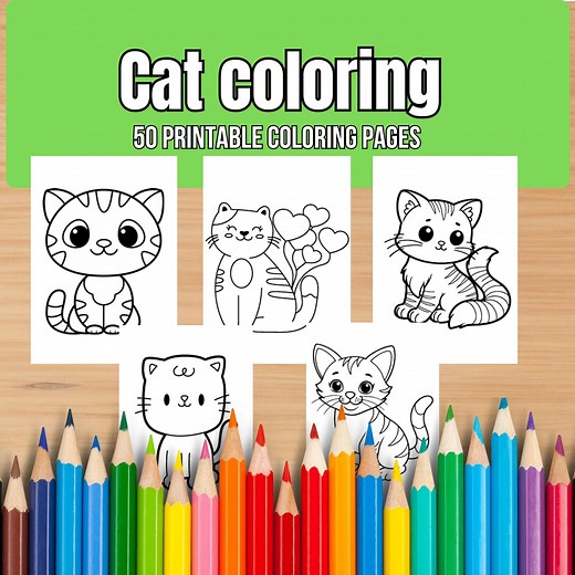 50 Printable Cat Coloring Pages for Kids - Digital Download - Etsy