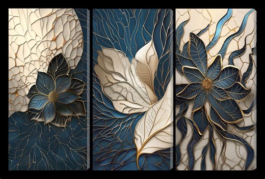 Gold Foil Abstract Leaves Multi Panel Wall Art on Canvas - Etsy