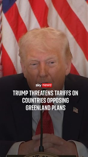 Donald Trump threatened to place tariffs on nations that do not go along with his ambitions to annex Greenland. The US President did not say which countries might be hit with new tariffs, or what authority he would invoke to use tariffs in pursuit of his goal. #greenland #donaldtrump #USnews | Sky News