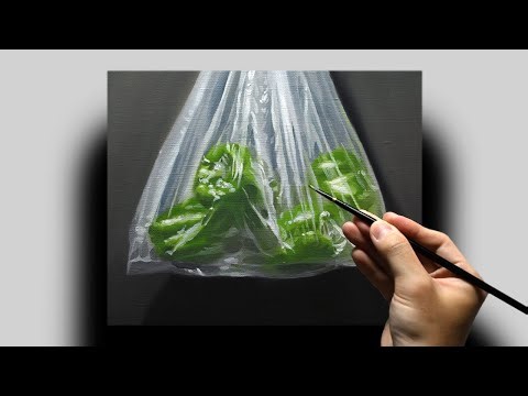 [油絵] 2時間で描くリアルなポリ袋に入ったピーマンのメイキング | 描き方 | Oil Painting | -No.613