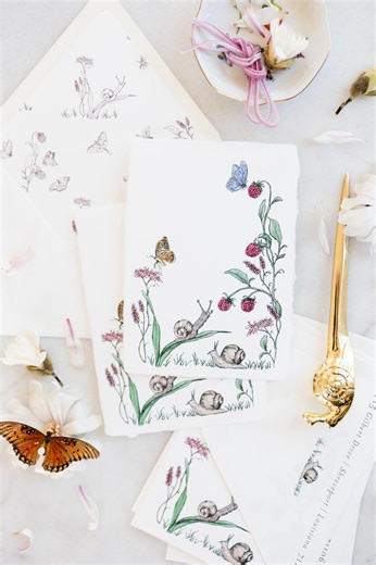 Snail Mail Note Card Set: Hand-painted Stationery, Toile Envelopes - Etsy