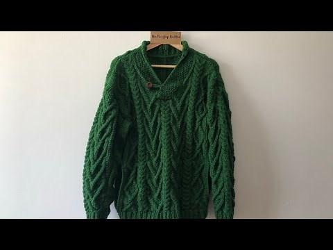 Irish knit cable sweater with wrapping neck two needles - step by step tutorial