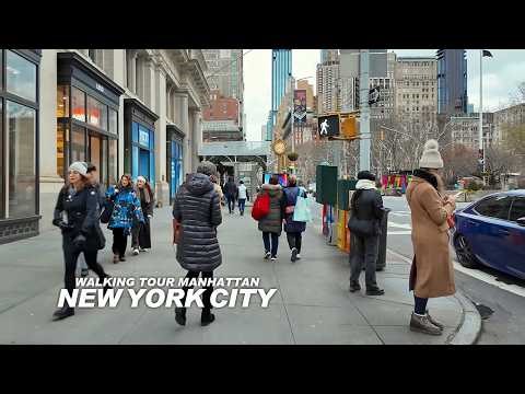 New York Manhattan Winter Walk, Lafayette Street, Broadway, Union Square, 5th Avenue, 6th Avenue, 4K