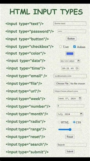 HTML input tags list for beginners [WEB DEVELOPMENT]