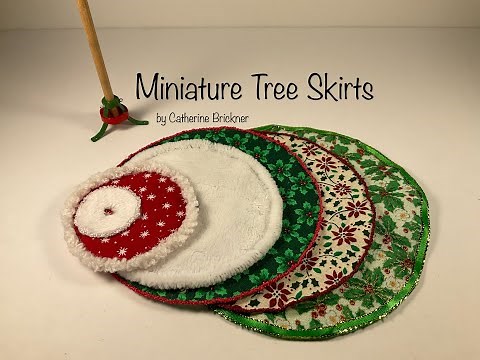 Miniature DIY easy & quick Holiday Christmas Tree Skirts, no-sew, using fabric & ribbon for display