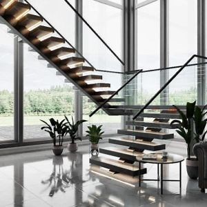 [Hot Item] Residential Modern Staircase Mono Stringer Glass Railing Floating Stairs