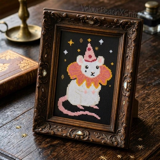 Clown Mouse Cross Stitch Pattern, Animal Embroidery, Circus, Jester, Cottagecore, PDF Pattern, Digital Download - Etsy