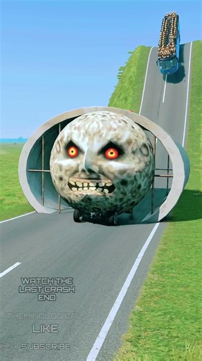 Light Green & Dark Blue vs Long Capsule Bus - BeamNG.Drive