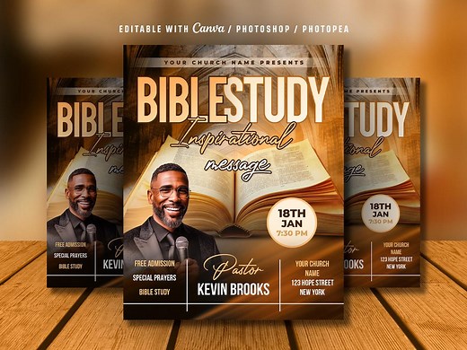 Editable Bible Study Church Flyer: Prayer Service, Revival Church (canva, PSD File, Digital Download) - Etsy