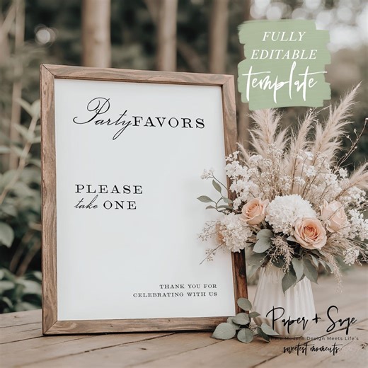 Party Favor Table Sign: Editable Printable Wedding Signage, Minimal Dessert & Treat Table Template, B1 - Etsy