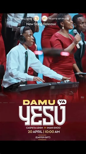 CASFETA UDSM on Instagram: "‼️ALERT ‼️ALERT ‼️ "Kesho ni siku kuu ya Pasaka! CASFETA UDSM Tumeandaa zawadi maalum kwa ajili yako — DAMU YA YESU. Wimbo huu si wa kawaida; ni ujumbe wa wokovu, uzima, na tumaini jipya kupitia damu ya Mkombozi wetu. Jiandae kupokea mguso wa kipekee wa kiroho kupitia sauti na uimbaji wa Hearts of Praise. Kuwa Wa Kwanza kupata Zawadi Hii Subscribe You tube Channel. https://youtube.com/@casfeta_udsm?feature=shared Like, Share na Comment. FEATURING @imaniericshoo VIDEO