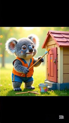 🐨🎨 Baby koala paints wall 🏠 wearing painter outfit, sunny, soft & heartwarming #short