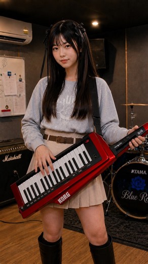 Nana’s new partner KORG RK-100S in striking red. ❤️🎹 #bluerose #virtualband
