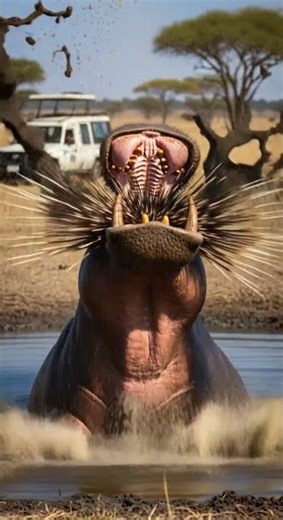 Will the hippo successfully catch the slippery fish #wildlife #nature #animals