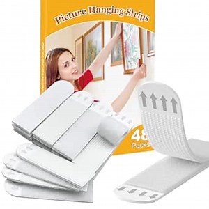 Picture Hanging Strips - 24-Pairs(48 Strips) Wall Sticky for Hanging Pictures on Wall Without Nails, 3.7" L x 0.76" W Adhesive Picture Hangers, Heavy Duty Hook&Loop Strips No Damage
