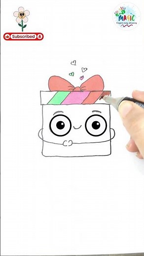 How to draw a cute present How to draw a gift box 🎁 easy drawing #stepbystep #simple #artforkids