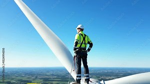 Engineer Oversees Wind Turbine Operations, Embracing Green Energy Solutions for a Sustainable Future