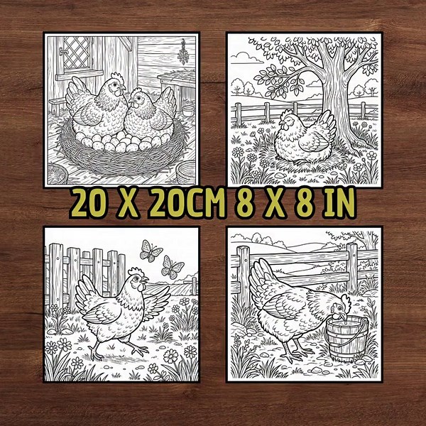 Cozy Chicken Coloring Book | 20 Pages to Color | Cute Farm Animals | Relaxing Coloring Book for Adults & Kids | Printable Coloring Book