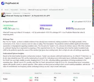 I wrote about the formula most Polymarket traders never runreliability * (true_prob - current_price) = your edgesomeone DMed me after. said @PolyPredict_AI runs that calculationon every active contract. automatically. in real time6c arbitrage. 427% annualized yield. one positionhere's what happens when you remove the human bottleneck from the math I describedThe article I wrote describes a manual processYou find a source. You assign a reliability tierYou estimate true probability. You subtract t