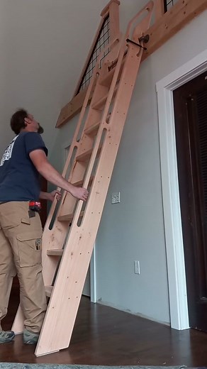 Detail on the mechanism for a stowaway loft ladder. #monadnockcarpentry #carpentry #loftdesign #ladder