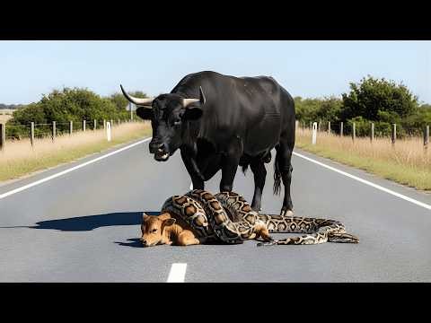 Bull Fights a Giant Python to Save Its Calf!