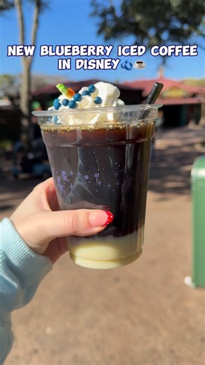 A new Zootopia inspired iced coffee is available at Animal Kingdom and it sure is sweet 🐰🫐☕️ 🥕Bunny Burrow Brew - @joffreyscoffeeandtea French roast cold brew with condensed milk, blueberry syrup, garnished with whipped cream, a sugar carrot and chocolate crisp blueberries 🍫 If you like you’re coffee really sweet, you’ll love this creation! Available at Isle of Java in Animal Kingdom 🦒 | Cheatmealfoodz