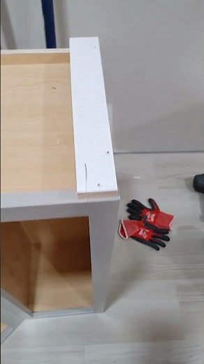 crown molding on a full face cabinet. #diy #kitchen