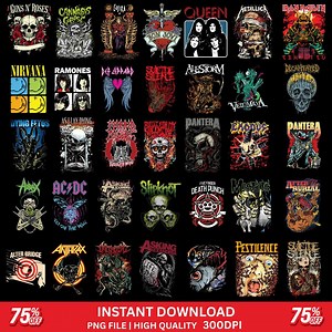 Metal & Hard Rock Band T-shirt Designs: PNG Digital Download Bundle - Etsy