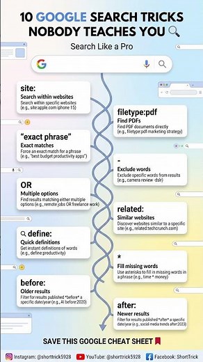 10 Google Search Tricks You Should Know 🔍 #google #googletips #techtips #productivity #technology