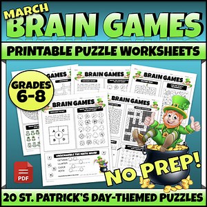 St. Patricks Day Math Worksheets No Prep Brain Games Fun Puzzles Middle School