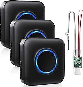 Wireless Doorbell Extender with Receiver Connects to Existing Hardwired Doorbell into Wireless Door Bell with 656 FT Range, 58 Chimes and 5 Volume for Garage/Basement Black(1 Extender 3 Receiver）