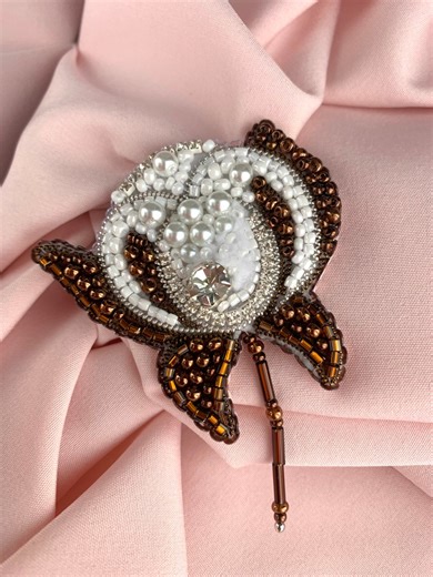 Flower Brooch, Beaded Pin, Embroidered Cotton Pin, Floral Brooch, Gift for Her, Flower Jewelry, White Pin, Best Selling Items, Birthday Gift - Etsy