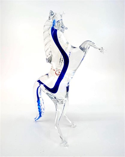 Vintage Murano Art Glass Rearing Horse Figurine Clear Cobalt Blue Sommerso Italy Label - Etsy