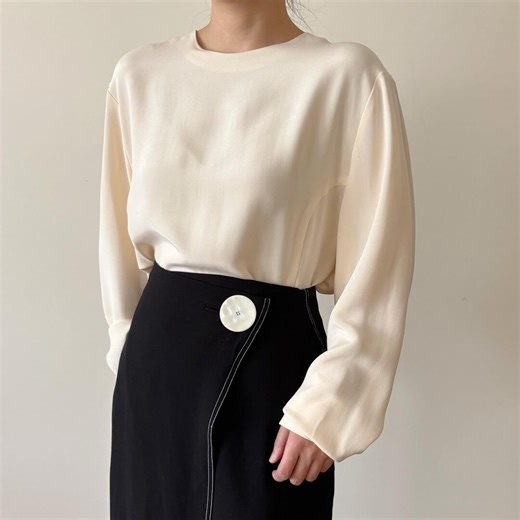 Vintage Silk Blouse Silk Shirt Minimalist Silk Top 90s Retro Style Silk Top White Cream Peach Capsule Wardrobe Matte Silk Size 1X/2X - Etsy