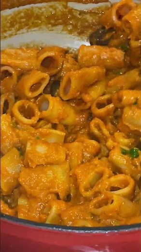 Rigatoni in Creamy Tomato Sauce with Olives | Mediterranean Pasta