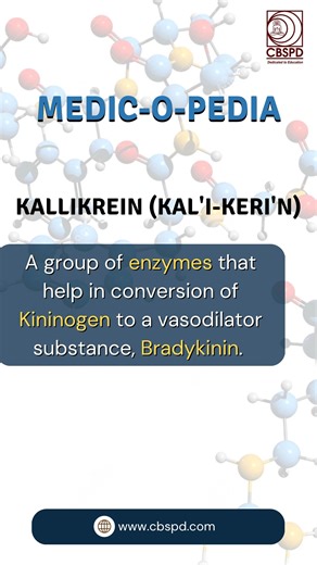 CBS Publishers & Distributors on Instagram: "💡 MEDIC-O-PEDIA: KALLIKREIN (KAL’I-KERI’N) Ever heard of Kallikrein? It’s not just a tongue-twister—it’s a group of enzymes that convert Kininogen into Bradykinin, a powerful vasodilator 💉 This tiny player has a huge role in regulating blood flow and inflammation. Now you know! 🧠✨ #CBSFactFiles #Medicopedia #MedicalTermsExplained #BiochemistrySimplified #FutureDoctors #MBBSPrep #MedicalKnowledge #Bradykinin #Kininogen #Vasodilation #cbspublishers"