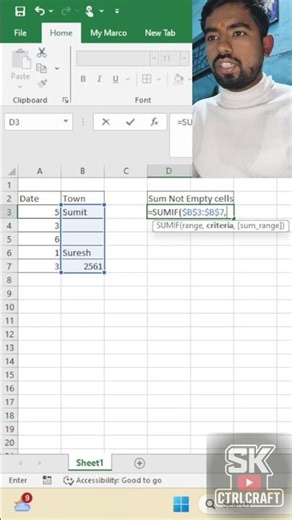 Sum empty cells in Excel using SUMIF FORMULA#excel