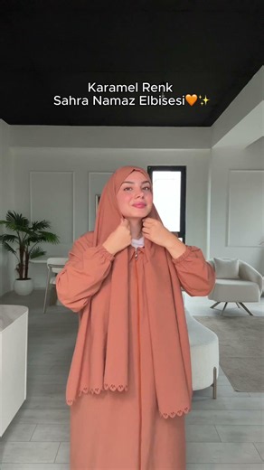 Megyori Namaz Elbisesi | Karamel Sahra Tek Parça %100 Pamuk Namaz Elbisesi