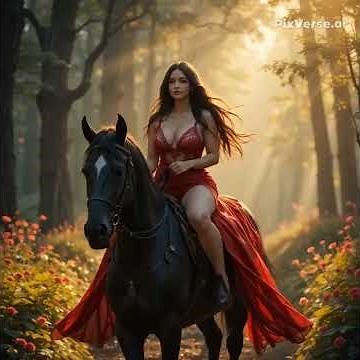 Beautiful Plus-Size Woman Riding Horse in Magical Forest | Cinematic Fantasy Scene #military #love