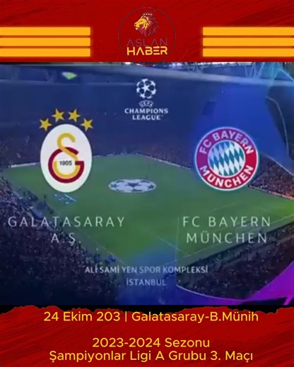 Tarihte Bugün | 24 Ekim 2023 | Galatasaray-B.Münih Icardi'den Panenka penaltısı ve sayısız pozisyona grdiğimiz maç! 2023-2024 Sezonu Şampiyonlar Ligi A Grubu 3. Maçı 24.10.2023, Salı, 19:45 Rams Park - seyirci : 51.776 kişi orta hakem: davide massa - Galatasaray: fernando muslera, davinson sanchez, kaan ayhan (dk. 80 tanguy ndombele), abdülkerim bardakçı, kazımcan karataş (dk. 75 angelino), sacha boey, tete (dk. 56 dries mertens), lucas torreira, kerem aktürkoğlu (dk. 75 hakim ziyech), mauro ica