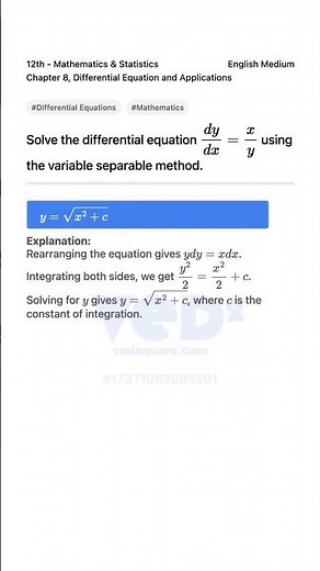 Solve Differential Equation dy dx xy Variable Separable Method