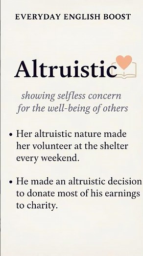 Altruistic – A Powerful Word for Selflessness 💖📚 #learnenglish #vocabulary #exampreparation