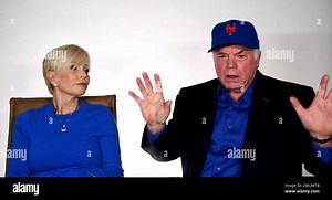 This still image from video shows New York Mets manager Buck Showalter, right, answering questions alongside his wife, Angela, during a virtual press conference where he was introduced as the new baseball team manager, Tuesday, Dec. 21, 2021, in New York. (AP Photo Stock Photo - Alamy
