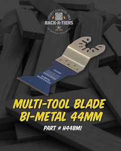 Here's a multi-tool blade that we think should consider adding to your arsenal of cutting devices. Say hello to our very popular 44mm bi-metal multi-tool blade! Its bi-metal construction makes it ideal to saw through old wood, nails, and other difficult materials you often encounter in the field. ⁠ ⁠ Learn more: https://www.rack-a-tiers.com/product/multi-tool-blade-bi-metal-44mm/ | Rack-A-Tiers Mfg.
