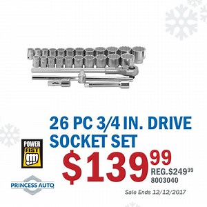 Socket to them this holiday season with our Powerfist 26 pc 3/4 in. Drive Socket Set ON SALE NOW for $139.99 reg. $249.99. Shop this and our other 12 Days of Tools deals here http://bit.ly/2j7FPk1 | Princess Auto