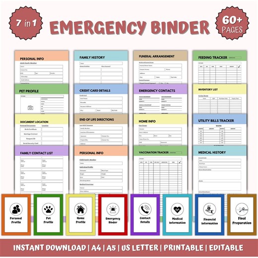 Just in Case Binder Printable Emergency Binder Fillable PDF What If Binder in Case of Emergency Binder Home Binder Organization Binder - Etsy